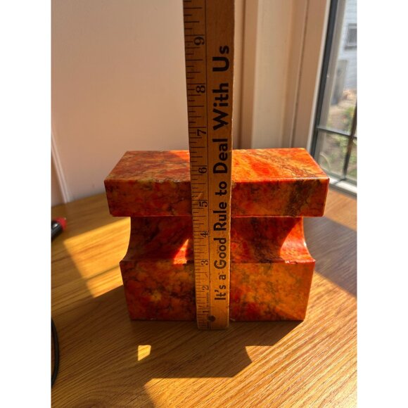 Orange stone marble vintage bookends - chipped - Picture 5 of 7